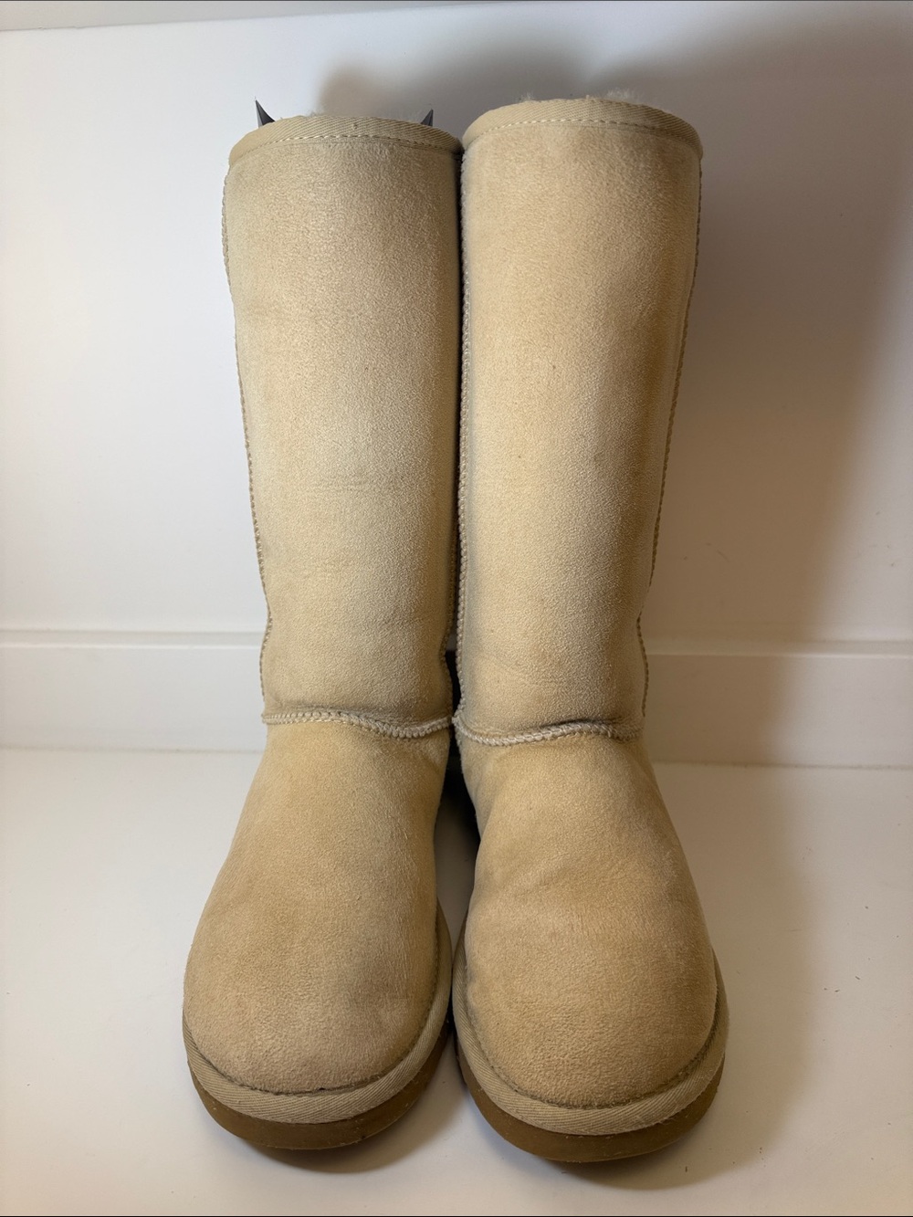 UGG Tall Suede Shearling-Lined Boots in Sand - Size 9